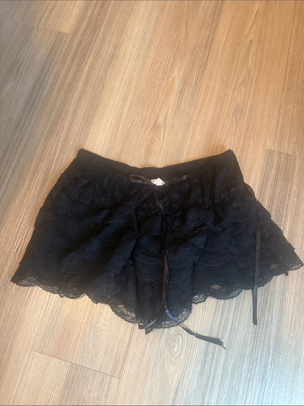 Black Lace Bloomer Women’s Shorts with Ribbon Ties